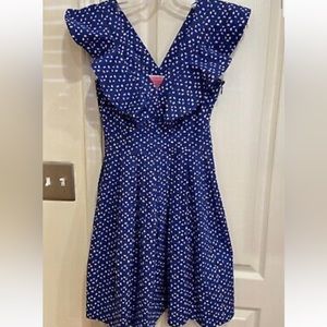 Kate Spade blue w/ acorn V-neck Poplin Dress Back Keyhole